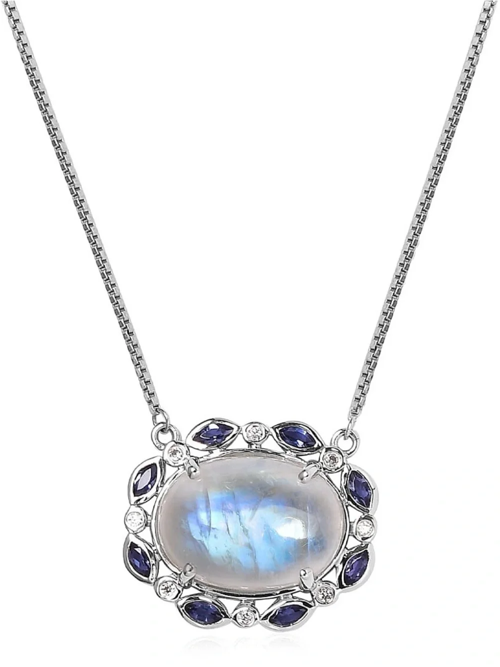 Sterling Silver Rainbow 11.6 ctw Moonstone Pendant Necklace in sterling silver